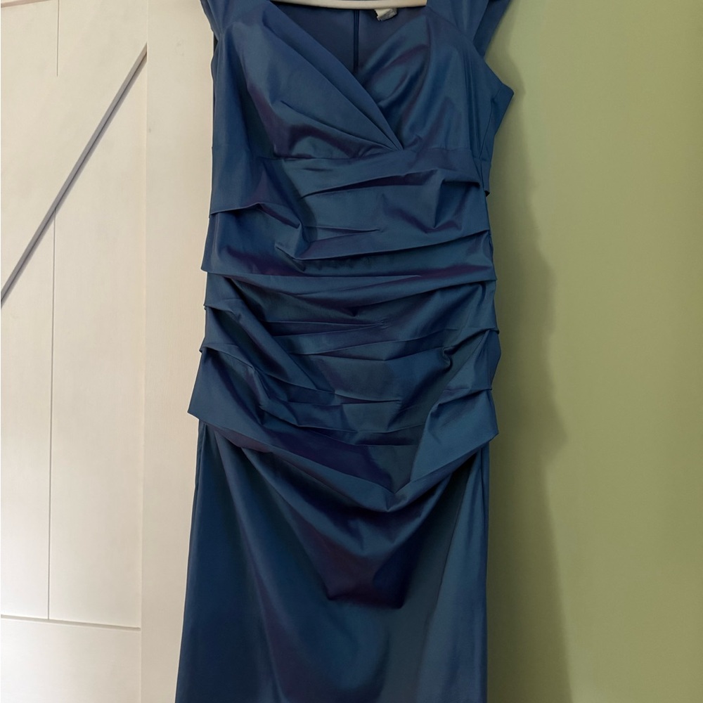 Signature by Sangria Ruched Blue Midi Dress